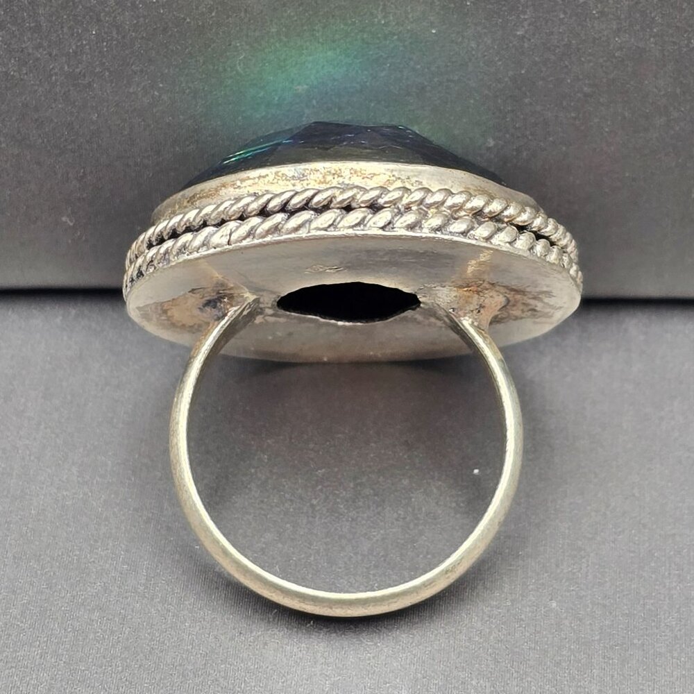 925 Sterling Silver Plated Faux Opal Ring Size 9.5 Bezel Setting Fine Jewelry - Picture 3 of 13